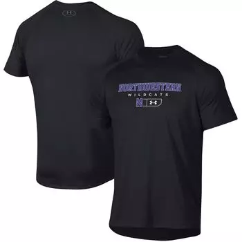Мужская черная футболка реглан Northwestern Wildcats Lockup Tech Under Armour