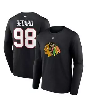 Мужская черная футболка с длинным рукавом с фирменным логотипом Connor Bedard Chicago Blackhawks и аутентичным именем и номером Stack Fanatics, черный