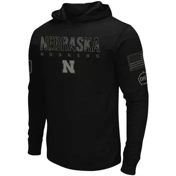 Мужская черная футболка с длинным рукавом с капюшоном Nebraska Huskers OHT Military Appreciation Colosseum