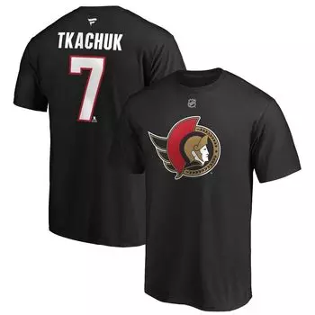 Мужская черная футболка с фирменным логотипом Brady Tkachuk Ottawa Senators с аутентичным именем и номером Stack Fanatics