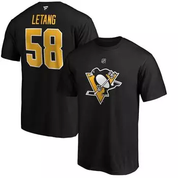 Мужская черная футболка с фирменным логотипом Kris Letang Pittsburgh Penguins Team с аутентичным именем и номером Stack Fanatics