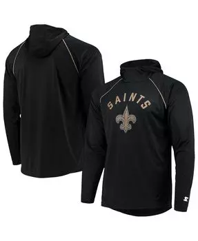 Мужская черная футболка с капюшоном и длинными рукавами new orleans saints raglan с капюшоном Starter, черный