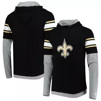 Мужская черная футболка с капюшоном New Orleans Saints с длинным рукавом New Era