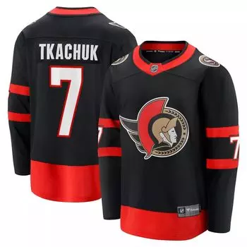 Мужская черная футболка с логотипом Brady Tkachuk Ottawa Senators 2020/21 Home Premier Breakaway Player Fanatics