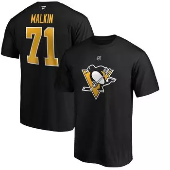 Мужская черная футболка с логотипом Evgeni Malkin Team Pittsburgh Penguins с аутентичным именем и номером Stack Fanatics