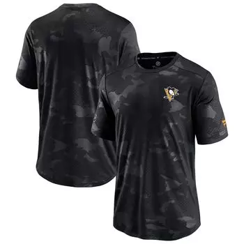 Мужская черная футболка с логотипом Fanatics Pittsburgh Penguins Authentic Pro Locker Room Camo