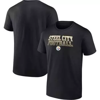 Мужская черная футболка с логотипом Fanatics Pittsburgh Steelers Steel City Football Heavy Hitter