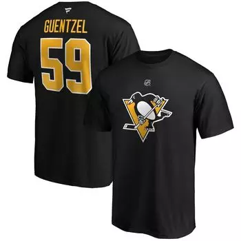 Мужская черная футболка с логотипом Jake Guentzel Pittsburgh Penguins Big & Tall с именем и номером Fanatics