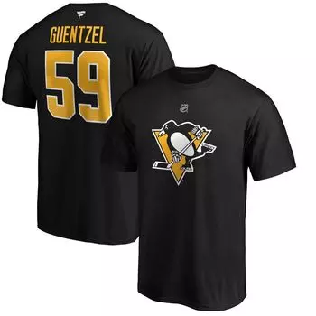 Мужская черная футболка с логотипом Jake Guentzel Team Pittsburgh Penguins с аутентичным именем и номером Stack Fanatics