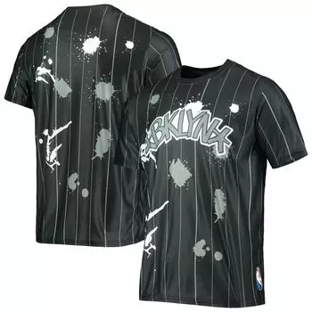 Мужская черная футболка в полоску с брызгами Brooklyn Nets