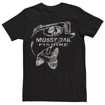 Мужская черная и монохромная футболка с логотипом и графическим рисунком Bass Water Surface для рыбалки Mossy Oak Licensed Character, черный