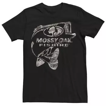Мужская черная и монохромная футболка с логотипом и графическим рисунком Bass Water Surface для рыбалки Mossy Oak Licensed Character