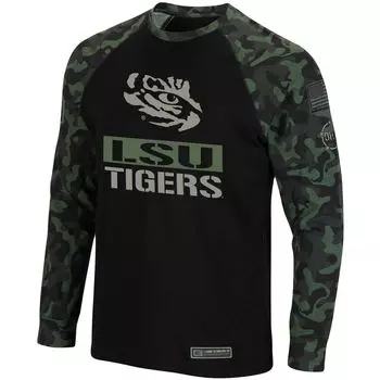 Мужская черная/камуфляжная футболка LSU Tigers OHT Military Appreciation Big & Tall реглан с длинными рукавами Colosseum