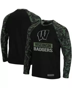 Мужская черная, камуфляжная футболка wisconsin badgers oht с длинным рукавом в стиле милитари с надписью big and tall raglan Colosseum, мульти