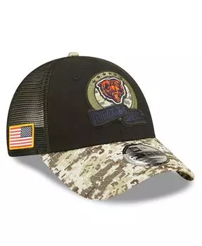 Мужская черная камуфляжная кепка Chicago Bears 2022 Salute To Service 9FORTY Snapback Trucker Hat New Era