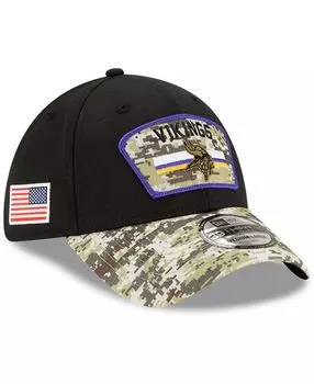 Мужская черная камуфляжная кепка Minnesota Vikings 2021 Salute To Service 39THIRTY Flex Hat New Era