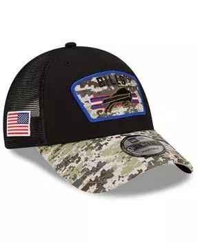Мужская черная камуфляжная регулируемая кепка Buffalo Bills 2021 Salute To Service Trucker 9FORTY Snapback New Era