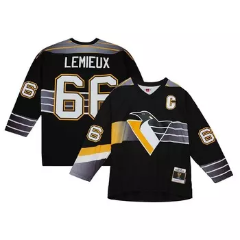 Мужская черная капитанская нашивка Mitchell & Ness Mario Lemieux Pittsburgh Penguins 1996/97 Blue Line Player, цвет Png Black