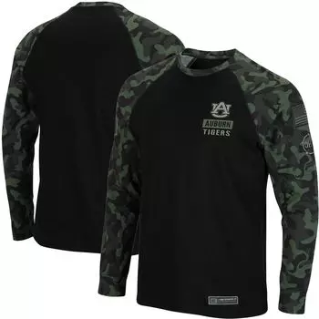 Мужская черная каштановая футболка OHT Military Appreciation Camo реглан с длинным рукавом Colosseum