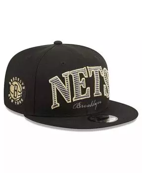 Мужская черная кепка Brooklyn Nets Golden Tall Text 9Fifty Snapback New Era, черный