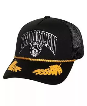 Мужская черная кепка Brooklyn Nets из твердой древесины, с сусальным золотом и сетчатой кепкой Trucker Snapback Mitchell & Ness, черный