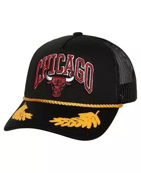 Мужская черная кепка Chicago Bulls из твердой древесины с сусальным золотом и сетчатой кепкой Trucker Snapback Mitchell & Ness