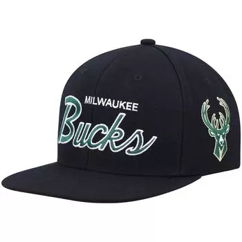 Мужская черная кепка Mitchell & Ness Milwaukee Bucks Hardwood Classics Script 2.0 Snapback