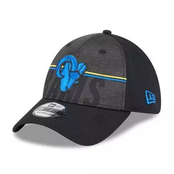 Мужская черная кепка New Era Los Angeles Rams 2023 NFL Training Camp Team Colorway 39THIRTY Flex Fit Hat