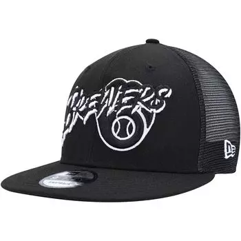 Мужская черная кепка New Era Milwaukee Brewers Street Trucker 9FIFTY Snapback