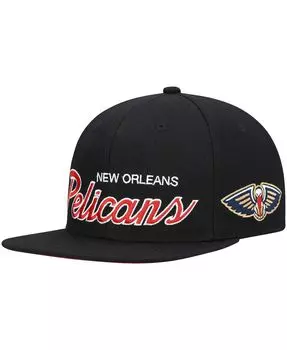 Мужская черная кепка New Orleans Pelicans Hardwood Classics Script 2.0 Snapback Mitchell & Ness