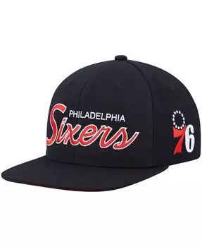 Мужская черная кепка Philadelphia 76Ers Hardwood Classics Script 2.0 Snapback Mitchell & Ness
