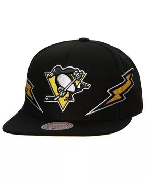 Мужская черная кепка Pittsburgh Penguins Double Trouble Lightning Snapback Mitchell & Ness