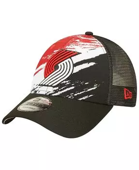 Мужская черная кепка Portland Trail Blazers Marble 9FORTY Trucker Snapback New Era