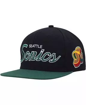 Мужская черная кепка Seattle Super Sonics Hardwood Classics MVP Team Script 2.0 Snapback Mitchell & Ness, черный