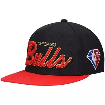 Мужская черная кепка Snapback к 75-летию НБА Mitchell & Ness Chicago Bulls
