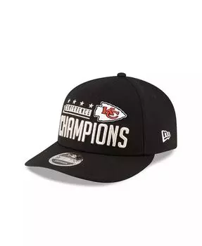 Мужская черная кепка Snapback Kansas City Chiefs 2023 AFC Champions, коллекция трофеев для раздевалки, низкопрофильная кепка 9FIFTY New Era, черный