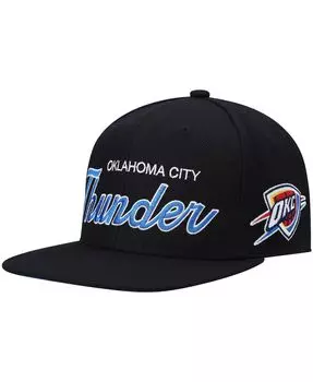 Мужская черная кепка Snapback Oklahoma City Thunder из твердой древесины Classics Script 2.0 Mitchell & Ness
