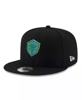 Мужская черная кепка Snapback с логотипом Seattle Sounders FC Primary Logo 9FIFTY New Era, черный