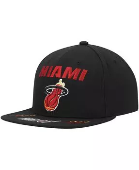 Мужская черная классическая кепка Snapback из твердой древесины Miami Heat с фронтальной загрузкой Mitchell & Ness