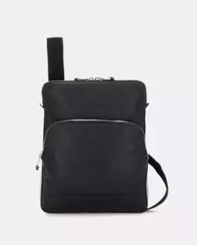 Мужская черная кожаная сумка через плечо с клапаном Scharlau, чёрный