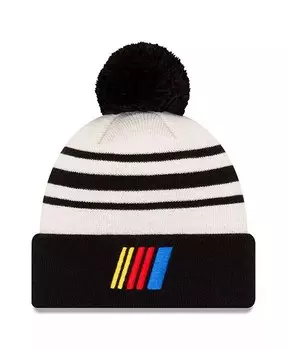 Мужская черная, кремовая вязаная шапка NASCAR с манжетами и помпонами New Era, черный