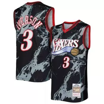 Мужская черная майка Mitchell & Ness Allen Iverson Philadelphia 76ers 2000-01 Hardwood Classics Marble Swingman