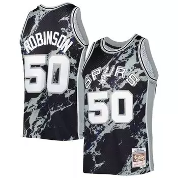 Мужская черная майка Mitchell & Ness David Robinson San Antonio Spurs 1998-99 гг. из твердой древесины Classics Marble Swingman