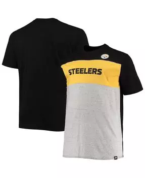 Мужская черная, меланжевая серая футболка pittsburgh steelers big &amp; tall color block Fanatics, мульти