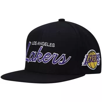 Мужская черная мужская кепка Mitchell & Ness Los Angeles Lakers Hardwood Classics Script 2.0 Snapback