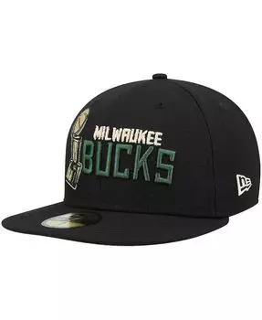 Мужская черная приталенная кепка Milwaukee Bucks Champs Trophy 59Fifty New Era