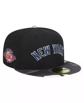 Мужская черная приталенная кепка New York Yankees с камуфляжным эффектом металлик 59FIFTY New Era, черный