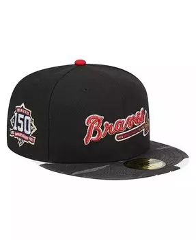 Мужская черная приталенная шляпа Atlanta Braves с камуфляжным эффектом металлик 59FIFTY New Era, черный