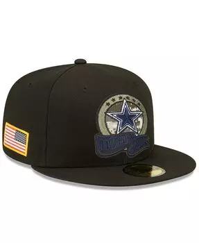 Мужская черная приталенная шляпа Dallas Cowboys 2022 Salute To Service 59FIFTY New Era
