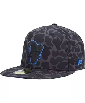 Мужская черная приталенная шляпа Los Angeles Rams Amoeba Camo 59FIFTY New Era, черный